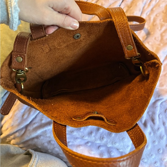 Portland Leather Goods Mini Crossbody Tote | Cognac Brown Leather - Picture 10 of 11